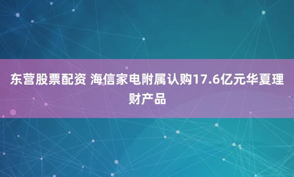 东营股票配资 海信家电附属认购17.6亿元华夏理财产品