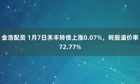 金浩配资 1月7日禾丰转债上涨0.07%，转股溢价率72.77%