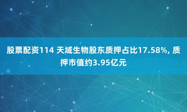 股票配资114 天域生物股东质押占比17.58%, 质押市值约3.95亿元